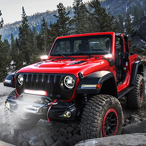 Image of Nilight LED Lights 2PCS 6.5 Inch with Wiring Kit on Truck SUV, Red Shell | Triple Row Spot Flood Combo, 16AWG Harness, Fog Driving Work Off-Road Lighting on Boat Tractor Golf Cart UTV ATV, ZH802