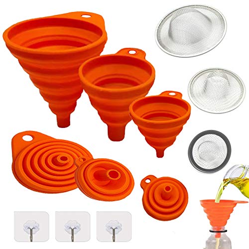 Kitchen Silicone Collapsible Funnel Kit With Strainer Hook Up For filling bottles Oil Food Canning Funnel 9PCS