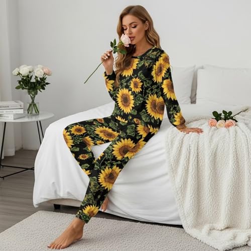 Image of Women's Pajamas Set Soft 2 Piece Loungewear Long Sleeve Pj Set Matching Sleepwear with Pockets for Women Plus Size
