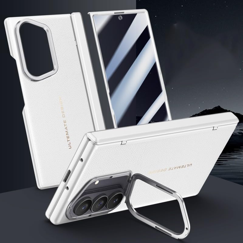 Étui Samsung Galaxy Z Fold 5 blanc anti-espion avec charnière et protège-écran