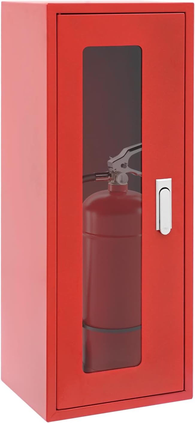 Wall Mount Fire Extinguisher Cabinet with 1mm Carbon Steel 3mm Acrylic Window, Fits 9.8x7.8x25.9in Extinguishers for Home Commercial Corridor Dormitory Safety Storage, Red