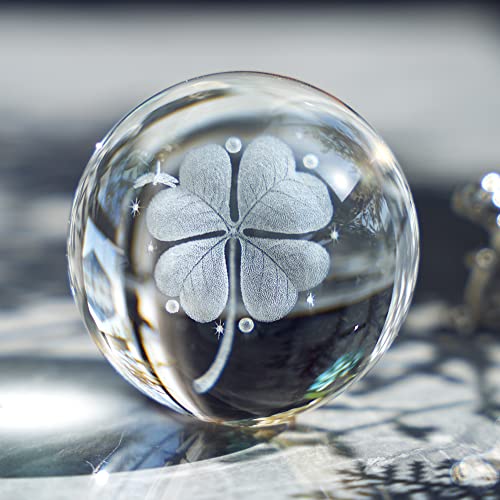 Hdcrystalgifts Crystal 2.4 Inch (60Mm) Four-Leaf Clover Crystal Ball With Sliver-Plated Flowering Stand,Fengshui Glass Ball Home Decoration #TOP2