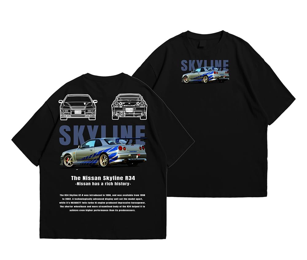 teesanime Nissan Skyline R34 Oversized T Shirt for Men and Women Premium Heavy Gauge Cotton Drop Shoulder Baggy Streetwear T-Shirt-picture-31