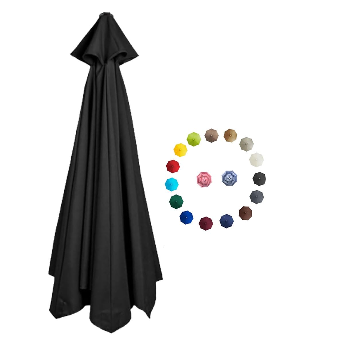 Replacement Parasol Canopy 2.0/2.3/2.7/3.0m Patio Umbrella Replacement Canopy 6 Arms/8 Arms Canopy Replacement Cover for Garden Market Beach Umbrella (Color : Black, Size : 2.7m/9FT-6Ribs)