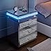 IKIFLY Mirrored Nightstand Set of 2, LED End Table with Wireless Charging Station, Modern Accent Side Table with 3 Crushed Diamond Drawers for Living Room, Bedroom and Office