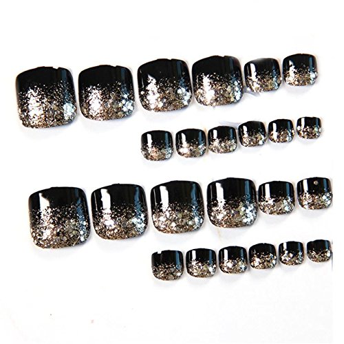 24pcs nero luccichio decorazione unghie finte