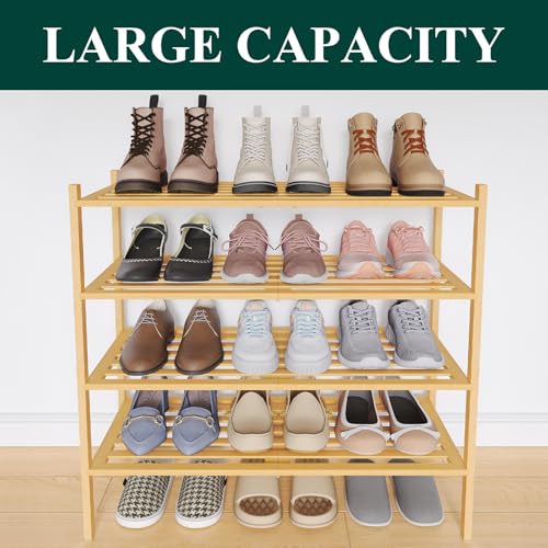 Image of Smiry Bamboo Shoe Rack, 5 Horizontal Slats, 4 Tier - 26.8 inch Wide, Natural