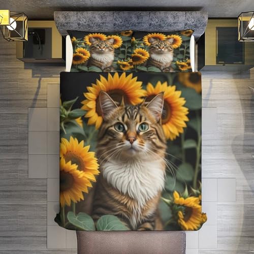Housse de couette chat 3D avec taie d'oreiller pour parure de lit king - 5