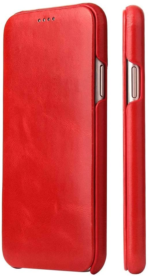 Funda para iPhone 8 Plus delgada con tapa INFRI: cuero rojo que protege contra golpes y polvo