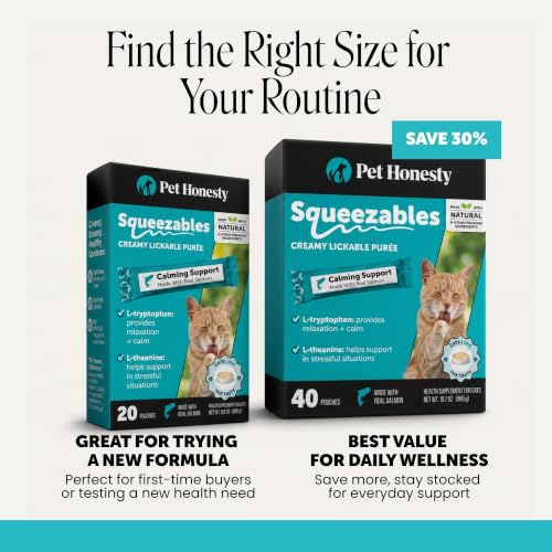 Image of Cat Calming Lickable Treats for Anxiety Relief - Squeezable Calming Puree Pouches for Cats - Feline Stress Relief Behavior Support for Travel, Vet Visits, Grooming, & Separation (Salmon, 40 Ct)