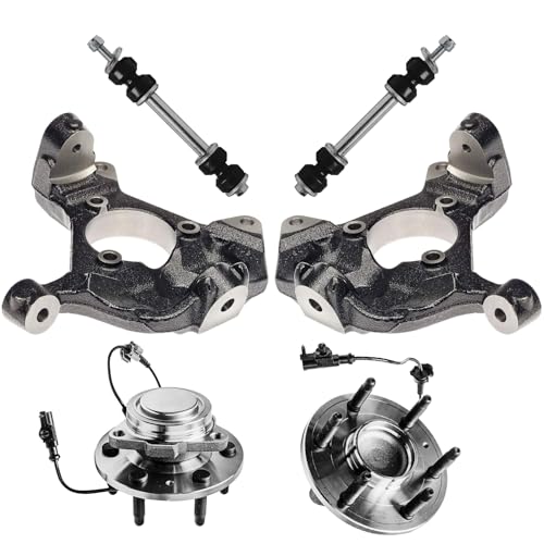 Image of Detroit Axle - RWD 6pc Front Knuckles Kit for 2007-2013 Chevy Silverado 1500 Avalanche GMC Sierra 1500, 2007-2014 Escalade Yukon XL Suburban 1500, 2 Steering Knuckles 2 Wheel Bearing Hubs 2 Sway Bars