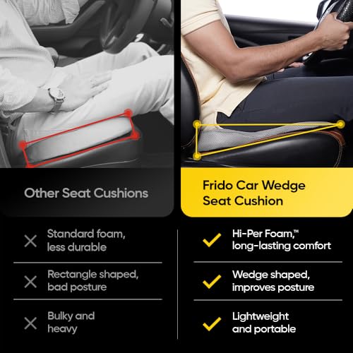 Image of Frido Ultimate Car Wedge Seat Cushion | Memory Foam Cushion with Coccyx Tailbone Cutout | Relieves Hip Pain & Tailbone Pain, Lower Back Pain | Weight <120 kg | Grey (Pack of 1)