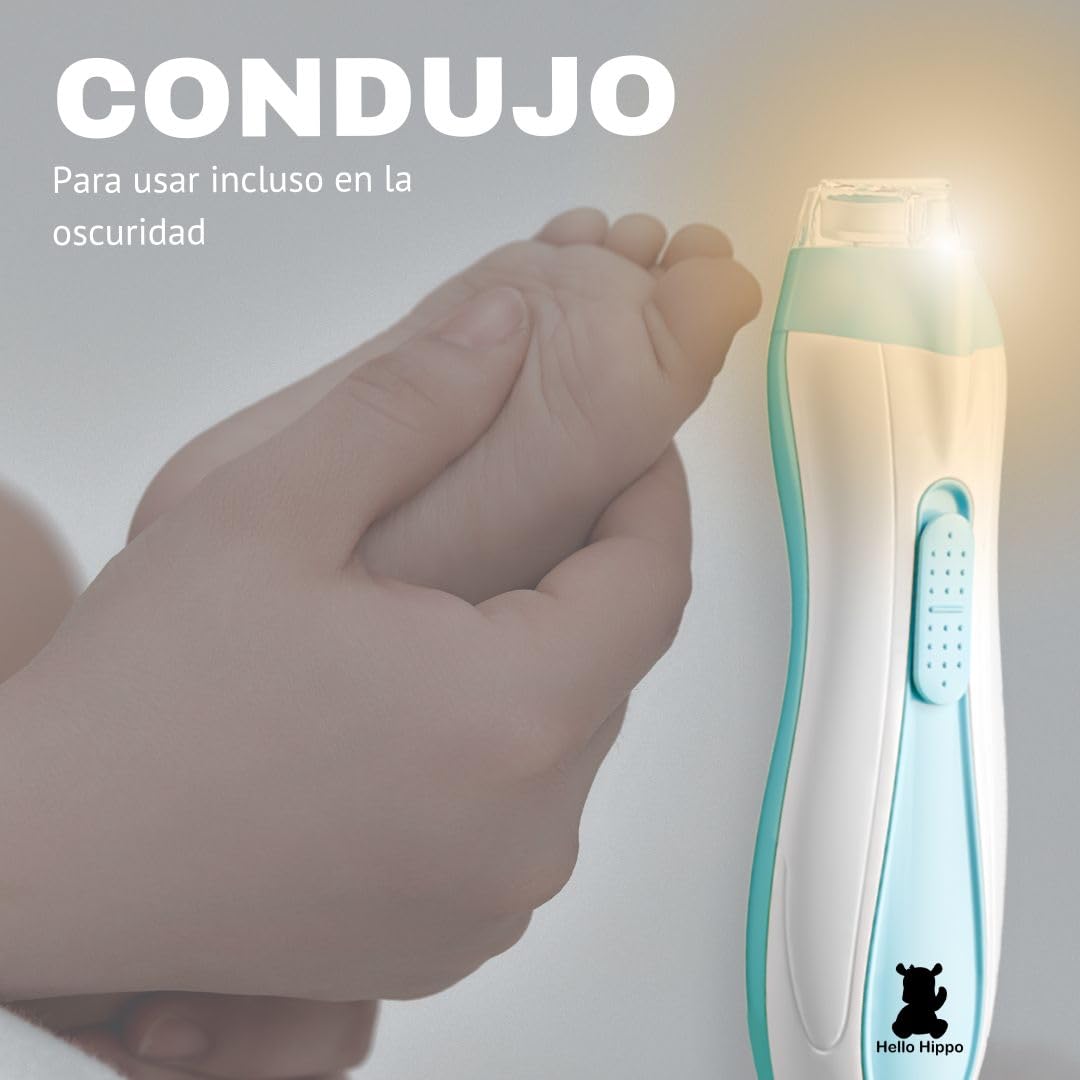 Hello Hippo - Lima de Uñas Eléctrica para Bebé Recién Nacido | Seguridad y Precisión con Luz LED | 4 Velocidades & 6 Cabezas | Kit de Higiene para Bebés Práctico
