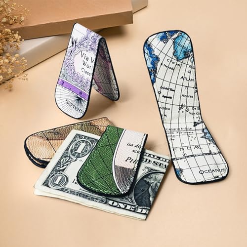 Faux Leather Unisex Map Pattern Mini Faux Leather Magnetic Cash Money Clip Holder Storage Bag3