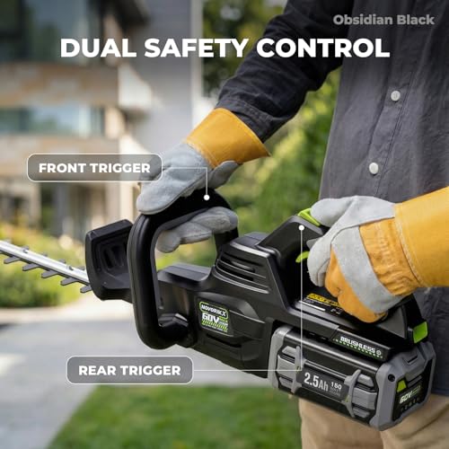 Image of NovorikX 60V 26 inch Cordless Hedge Trimmer Electric Hedge Trimmer with 2.5Ah Battery, Dual-Action Blades, 3 /4 inch Cutting Capacity, 3,000 SPM Blade Speed, Wrap-Around Handle, Lightweight Obsidian Black