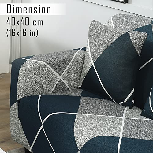 Image of HOKIPO Polyester Stretchable Cushion Cover for Sofa 16x16, Pack of 2 (AR-4098-D15*2), 40 x 0.5 cm, Blue
