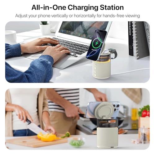 Image of eller sante 4in1 Bluetooth Speaker 15W Magnetic Mag-Safe Wireless Charger for iPhone 17 /16 /15 /14 /13 /12 Series,iwatch, Airpods Fast Charging Dock Phone Stand with Night Light & Music Sound