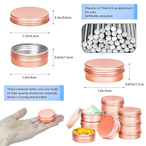 MotBach 24 Pack 0.5oz Tin Jars, 15ml Metal Tin cans, 1/2 Ounce Aluminum tin can jar Containers with Lid for Lotion Bars, Spices, Salve, Beard Balm, Balms, Toiletries, Creams, Samples, Makeup Cosmetic2