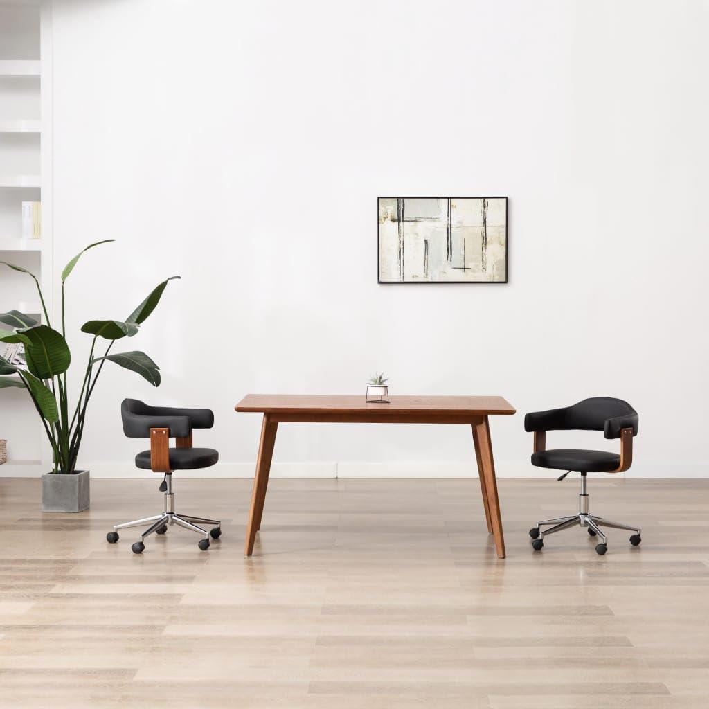 Juego de 2 sillas de comedor giratorias de piel sintética y madera curvada, giratoria 360 grados, con muelle de gas, altura ajustable, diseño moderno para salón o oficina