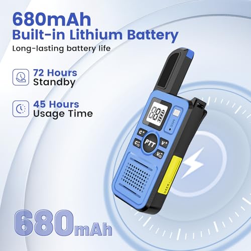 Image of Mini Walkie Talkies 3 Pack, Portable 2 Way Radios with Earpieces | Clear Audio, 2KM Range, LED Display, Rechargeable, Portable Hands-free Walkie Talkie for Camping, Family Outdoor, Blue