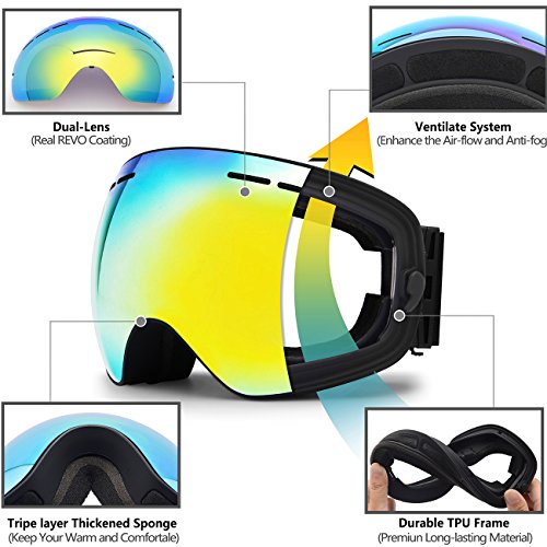 HONGDAK Ski Goggles, Snowboard Goggles UV Protection, Snow Goggles Helmet Compatible for Men Women Boys Girls Kids, Anti - Thumbnail 5