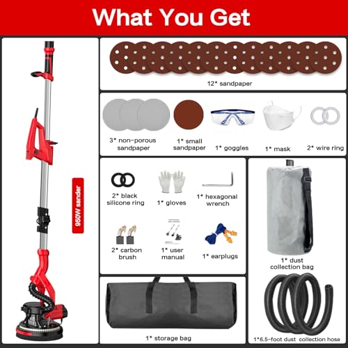 Red 9-Speed Drywall Sander with LED