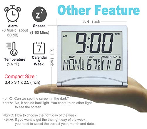 image for BESTWYA Travel Clock, Slim Compact Size Multifunction Digital Alarm Cl