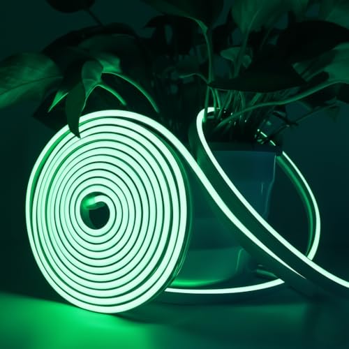 Image of 16.4 Feet LED Neon Strip Lights with 12V Adapter, Waterproof IP65, Silicone Flexible Rope Light for Home Wall Decor | Neon Lights | 5 Meter | Neon Rope Light | (Green)