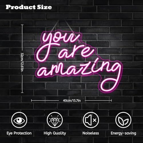 Image of You Are Amazing Neon Signs for Wall Decor Pink Usb Word Neon Lights Dimmable LED Light Up Sign for Bedroom Classroom Home Bar Man Cave Party Birthay Wedding Gifts