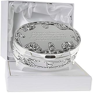 De Walden Wife Gift Engraved Silver Plated Rose Trinket Box in a Presentation Box Birthday Christmas Xmas Gifts