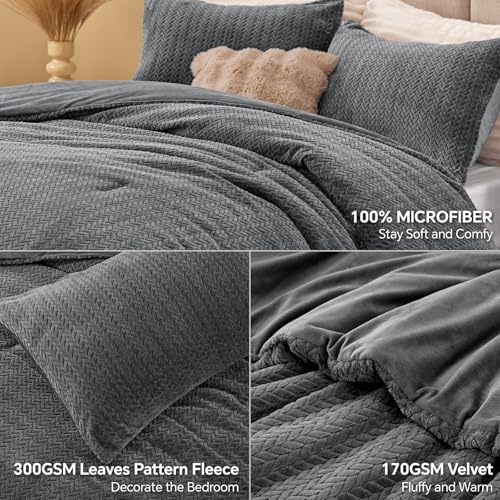 Juegos de Edredón Queen de Franela (Gris) J - image 2