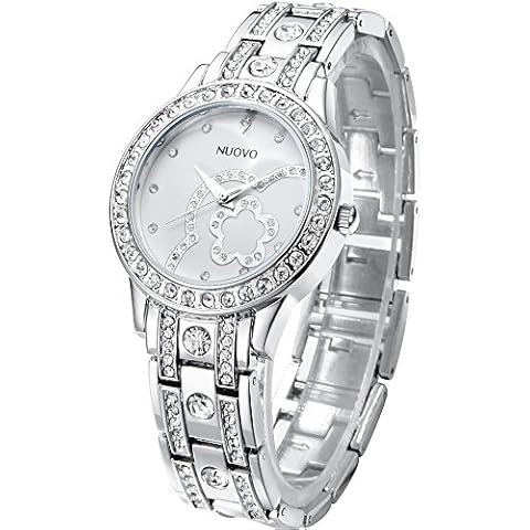 NUOVO Women’s Watches Silver Diamond Crystals Bezels Stainless Steel Bracelet Quartz Analogue Fashion Watches Cover