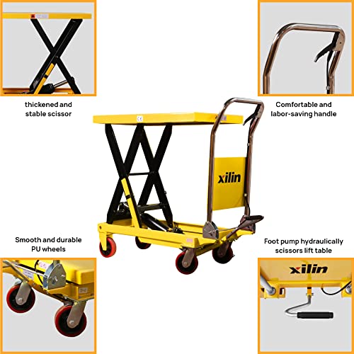 Xilin Single Scissor Hydraulic Lift Table Cart Manual Lift Truck With Foot Pump, 660Lbs Capacity, 35.4" Lifting Height #TOP4