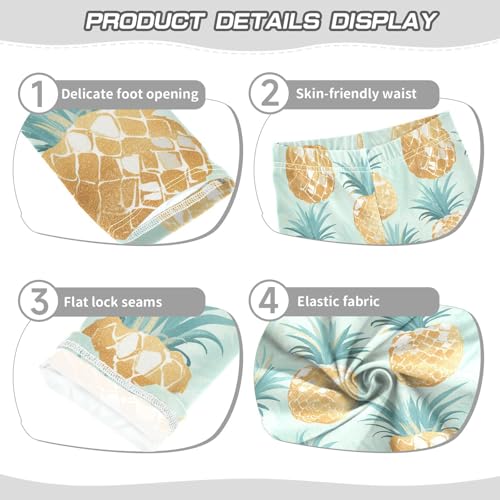 Gold Glitter Pineapples Mint Kids Baby Girls Active Leggings Casual Full Length Dance Pants Exercise3