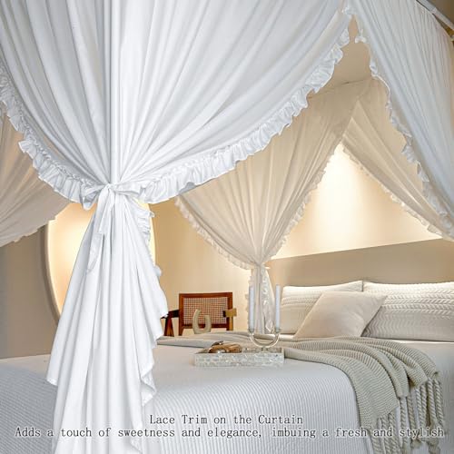 AIKASY Princess Canopy Bed Curtains with Top Ties - Windproof & Lightproof for Girls\' Adult Bedroom Decor | Bed Canopy Drapes (Queen,White) - Thumbnail 6