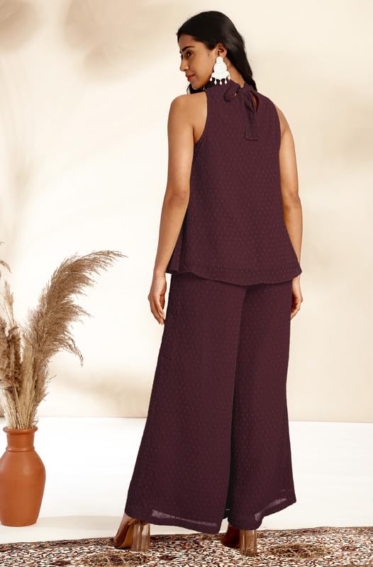 Image of Janasya Women's Chiffon Woven Design Gathered Co-Ord Set