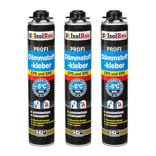 Isolbau B2 Dämmstoffkleber - 3 x 750 ml Perimeterkleber für EPS- & XPS-Platten - 1K PU-Klebeschaum für Dämmung und Isolieren