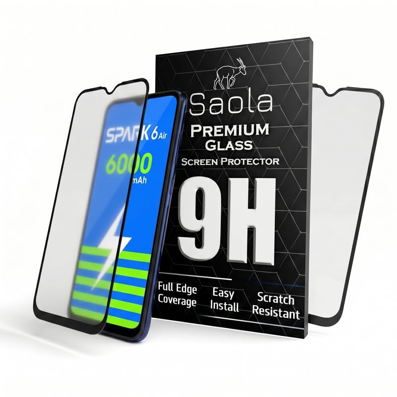 Image of Saola D+ Matte Tempered Glass With 18H Hardness For Tecno Spark 6 Air (PACK OF 1) with Free Installation Kit. Full screen Coverage - 7.0 inch