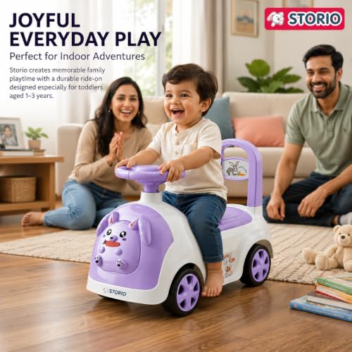 Image of Storio Rabbit Baby Ride-On Car Toy | Non-Battery Push Car for Kids with Backrest & Steering Wheel | Baby Ride On Toy for Boys & Girls 1-3 Years | Purple