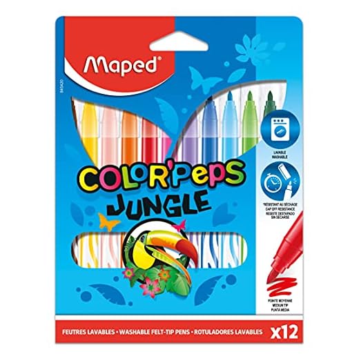 Maped Color' Peps Jungle - Pack de 12 Rotuladores con Estuche de Cartón, Multicolor