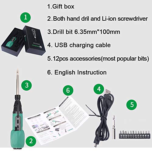 HAWKEYE Power Screwdriver Cordless Screwdriver Rechargeable 3.6V Mini Protable Electric/Manual 2-in-1 Screwdriver with Front LED, 12Pcs Precision Screwdriver Bits, USB Charging Cable