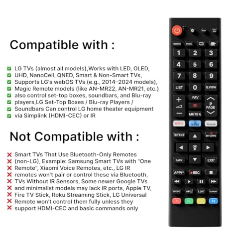 Image of ZdalaMit Original Remote Control Compatible with Lg Smart Tv Remote Universal Suitable for LED OLED LCD UHD Plasma Android Television & AKB75095303 with Hot Keys