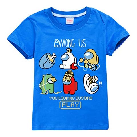 Among us Boys Black T-Shirt Gaming Impostor Character Kids Summer Sweatshirt Girls Pink Tee Viral Gamer Top (Blue 1, 9-10 Years) Cover