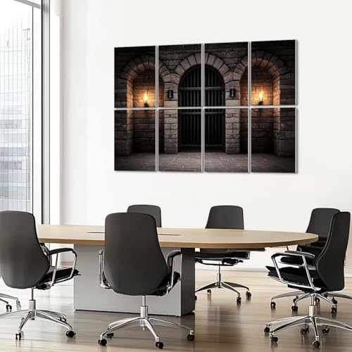 Paneles Acústicos Decorativos de Pared 8 Pack, sonido absorbente, diseño Gótico de Castillo con Arcos y Antorchas, adhesivo para estudios y oficinas 48"x32" miniatura 7