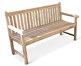 Die komfortable Sitzbank mit einer Breite von 150 cm wurde aus massivem Teakholz hergestellt, das besonders witterungsbeständig und langlebig ist.