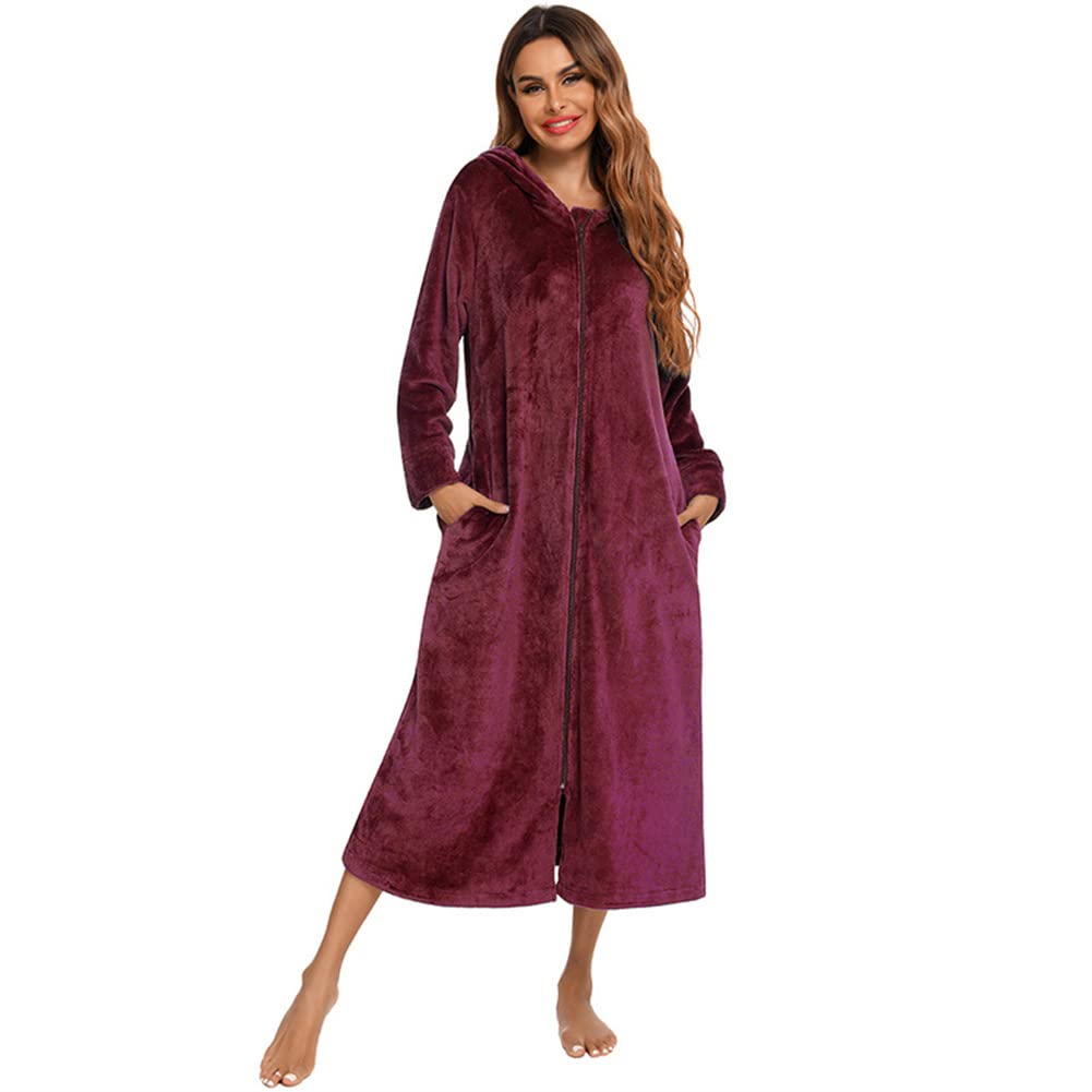 Peignoir en peluche avec fermeture éclair pour femmes - Peignoir doux et chaud - Manteau d'intérieur