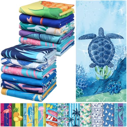 Windkream 12 Pcs Oversized Microfiber Beach Towels Set 30 x 60 Extra Large Fiber Swim Pool Towel Absorbent Bath Blanket for Travel Vacation Accessories Gift Spa Soft Lightweight (Summer)