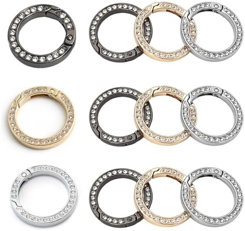 BetterJonny 30Pcs Rhinestone Spring O Rings Round Carabiner Keyring, 34mm Spring Keyrings Buckle Snap Clip Trigger for Keychain Bags Purse Craft DIY Accessories(3 Colors) image 3
