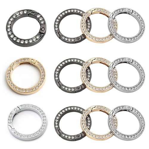 Mousquetons ronds à ressort strass pour customisation sac à main et loisirs créatifs 34mm