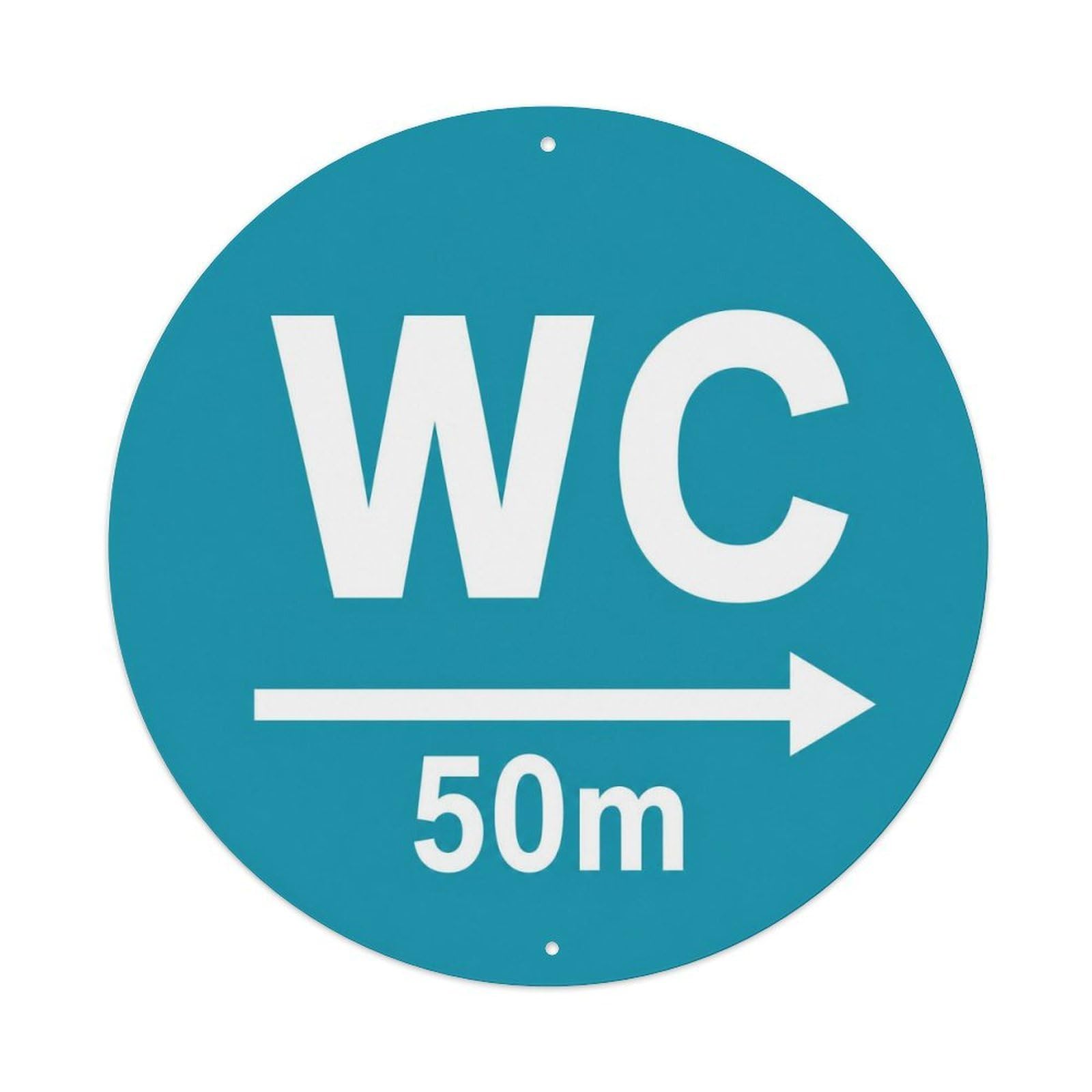WC Distance Arrow Restroom Direction Notice Teal 50m Metal Tin Sign